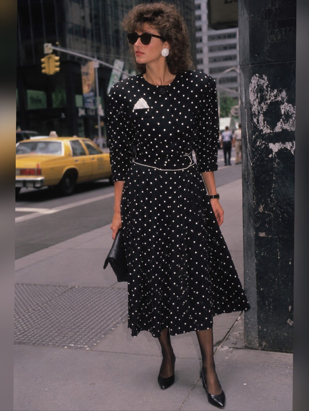 R.E.O. Originals Vintage 1980s Black & White Polka Dot Button Down Dress size 10